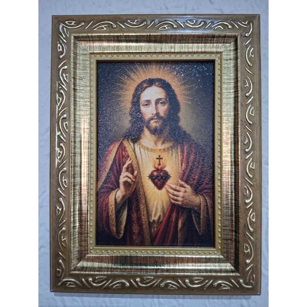 QUADRO SAGRADO CORAÇÃO DE JESUS 10X15 CM PERSONALIZADO RESINADO MOLDURA PREMIUM