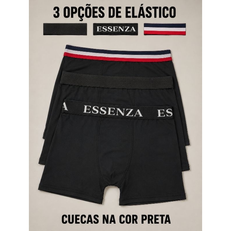 KIT CUECA BOXER PRETA DE POLIÉSTER.