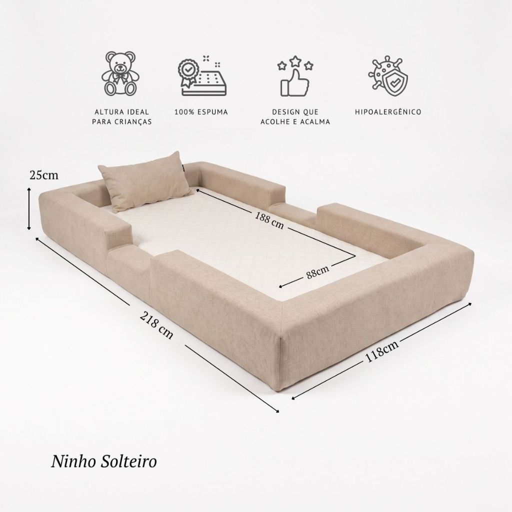 Cama Montessoriana Solteiro Ninho 100% Espuma Bege Keiko · foto 2