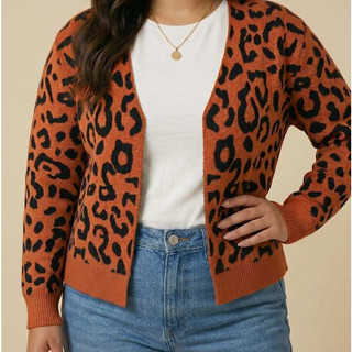 ONLYONE - Cardigan Feminino Tricot Animal Print Onça Alongado Manga Longa Casaco Feminino Inverno Aberto Casual Elegante