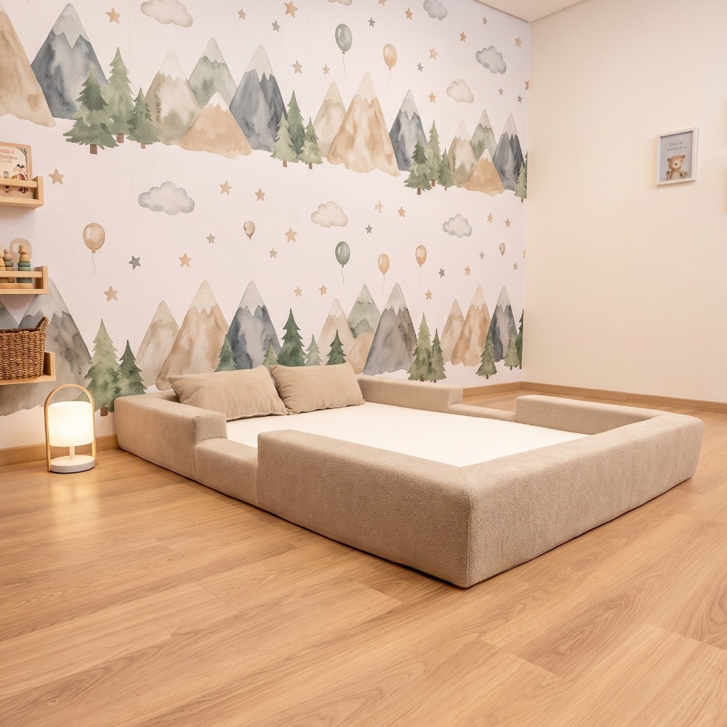 Cama Montessoriana Casal Ninho 100% Espuma Bege Keiko