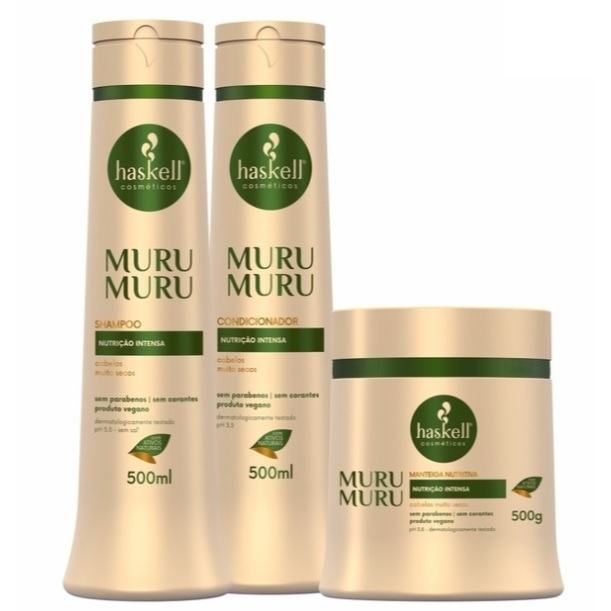 Kit Haskell Murumuru Shampoo 500ml + Condicionador 500ml e Máscara Manteiga Nutritiva 500gr