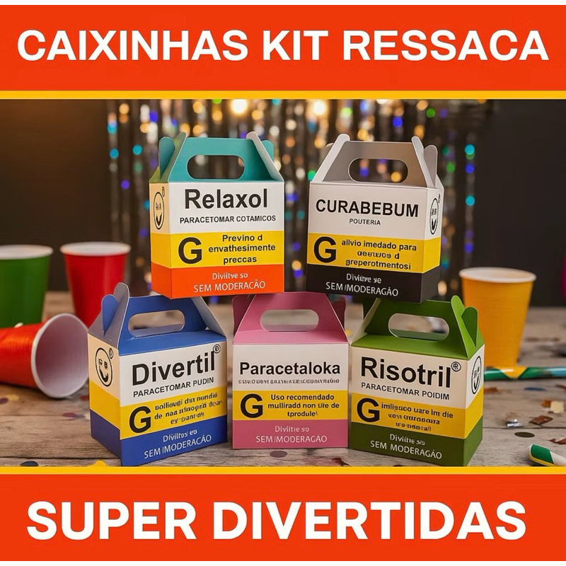 Kits com 10 a 50 Caixinhas Kit Ressaca Lembrancinhas Divertidas Casamento, Aniversário, Formatura