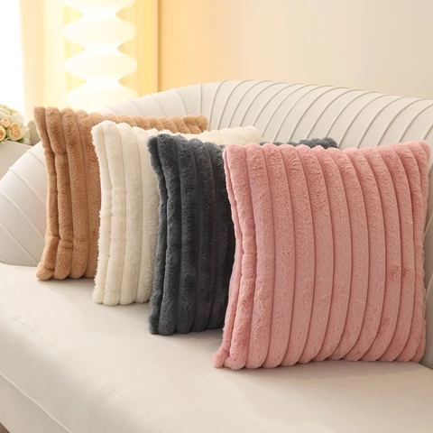 2 pcs Capas Para Almofada Em Pelucia Wave Soft Canelada Decorativa Para Sala