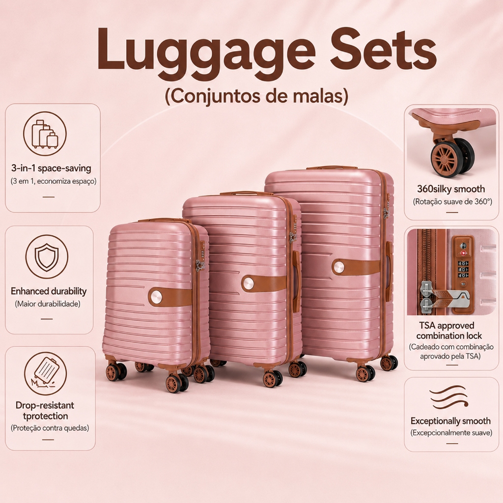 Kit 3 Malas de Viagem P M G Bordo Primicia ANAC com Cadeado TSA Rodinhas 360° ABS Resistente Rígida · foto 2