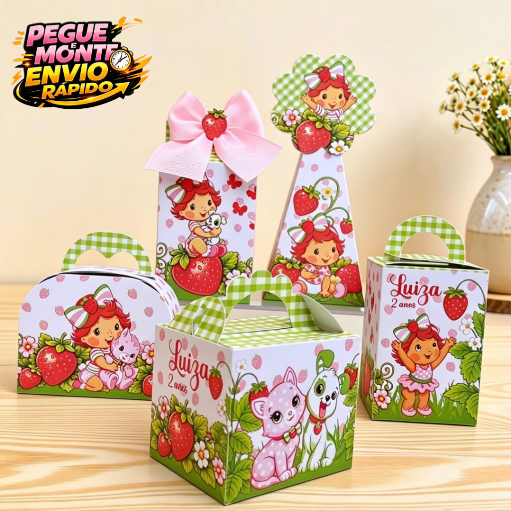 Kit Festa Personalizado Tema Moranguinho Baby Verde (PEGUE E MONTE) Lembrancinha de aniversário Moranguinho
