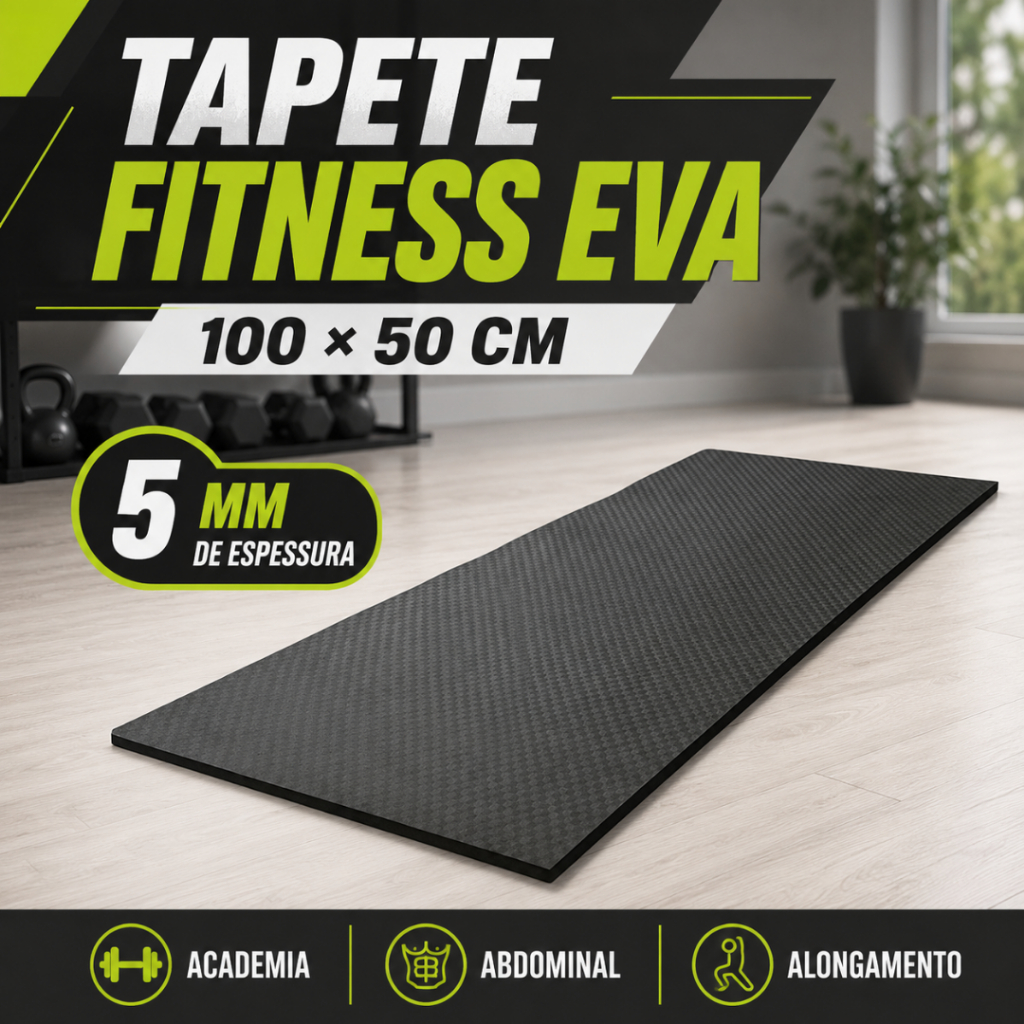 Colchonete Academia EVA 100x50cm 5mm Tapete Fitness Yoga Pilates Abdominal Exercícios