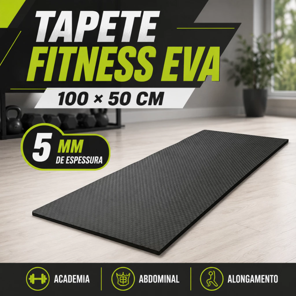 Colchonete Academia EVA 100x50cm 5mm Tapete Fitness Yoga Pilates Abdominal Exercícios