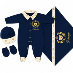 Saída de Maternidade Menino Ursinho Rei Azul Marinho
