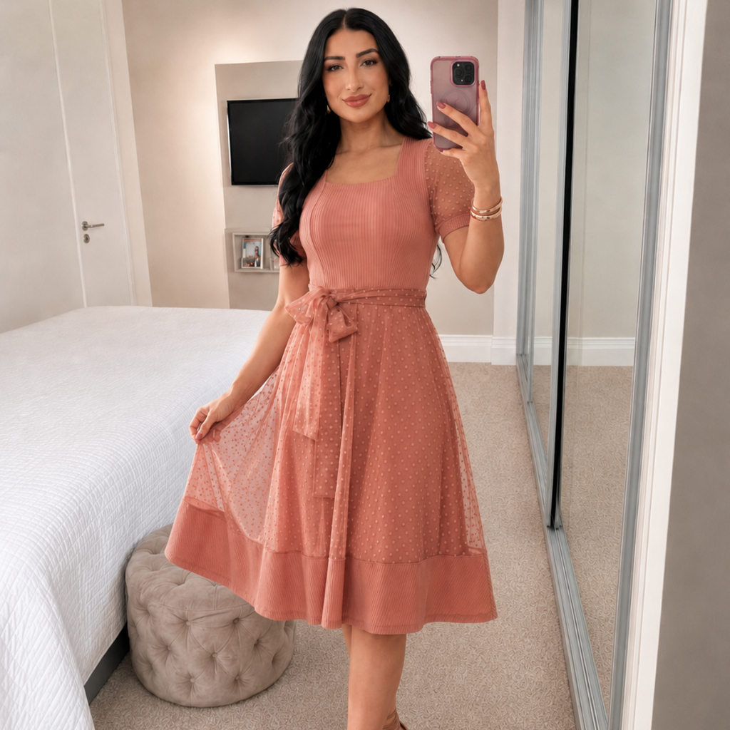 Vestido Feminino Mídi Godê Moda Evangélica Godê