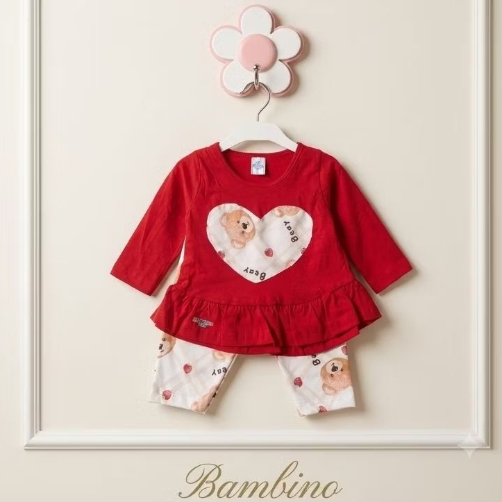 Conjunto bebê Menina leg e blusa de manga longa estampada blusa de babado com coração leggin estampada baby feminina