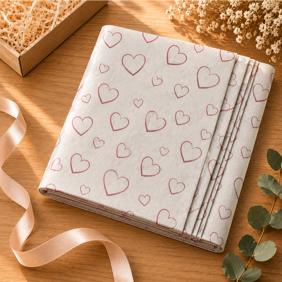 Papel Seda Para Embalagem 30x70 100% Celulose Coração Vermelho Kit 50 | 100 | 200 Unidades