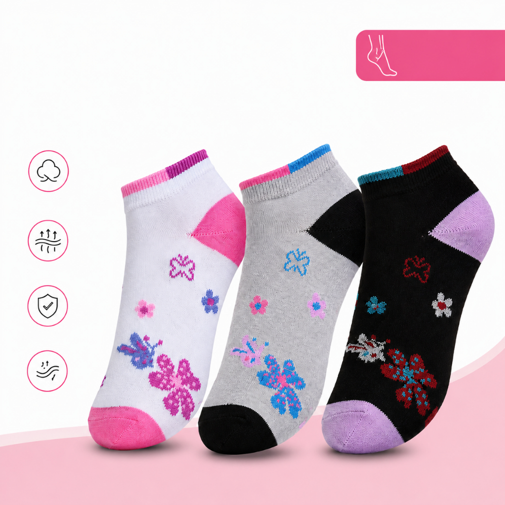 Kit 3 Pares Meia Feminina Cano Baixo Estampada Casual Confortável Academia Algodão 35 ao 40