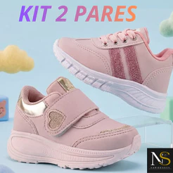 Kit 2 Tênis Femininos Menina Rosa Confortável Leve Antederrapante Escolar Passeio Dia A Dia Moda Kids Baby
