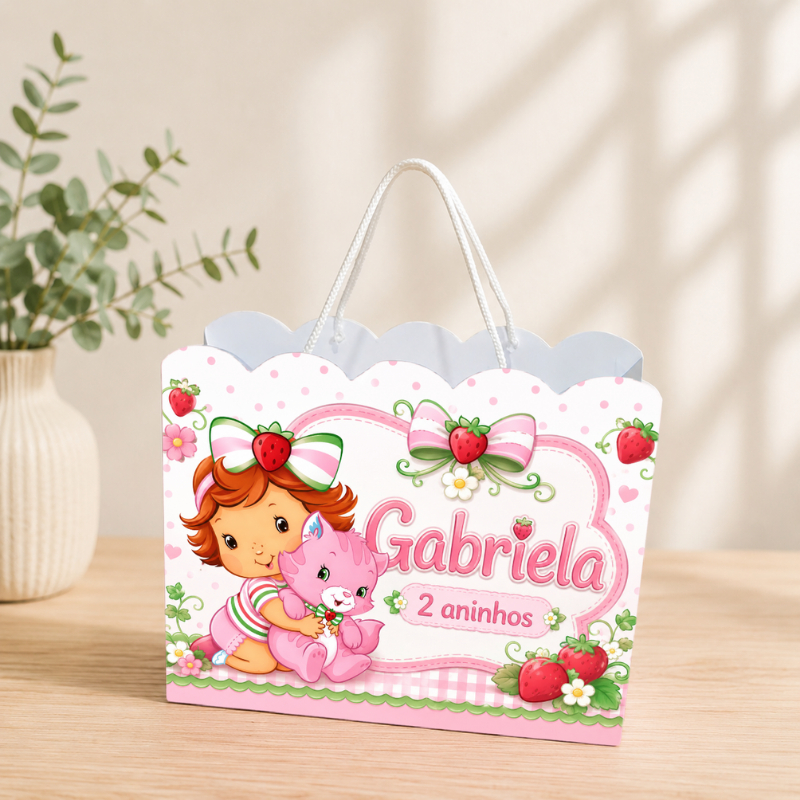Sacolinha Personalizada Moranguinho Baby Pegue e Monte Lembrancinha Aniversário Infantil Mimos Festa