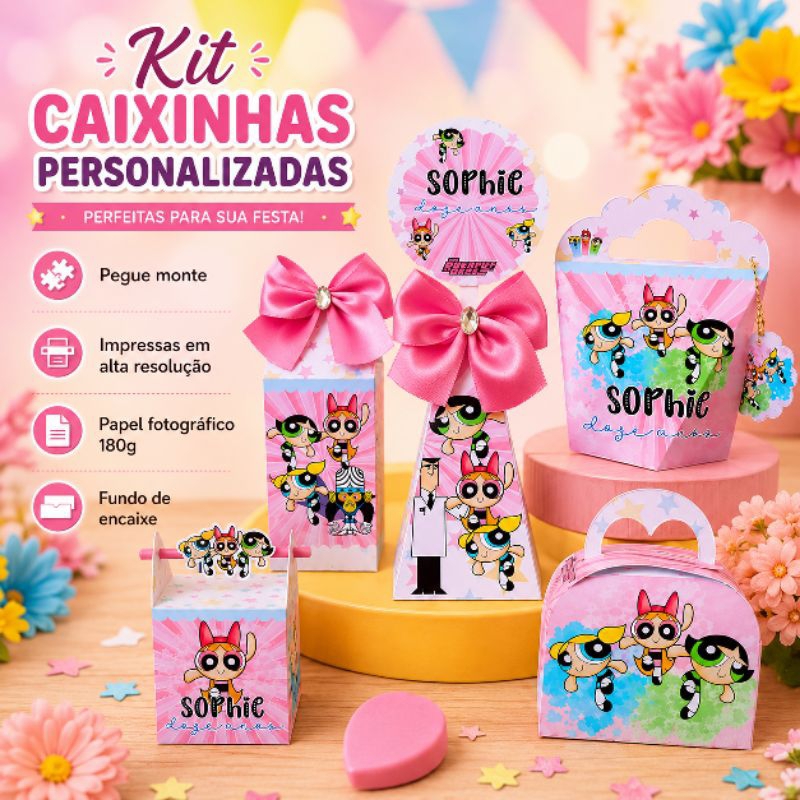 kit Festa Meninas Poderosas Caixinhas Personalizadas (PEGUE MONTE)para lembrancinha de aniversário/ chá de bebê/ doces