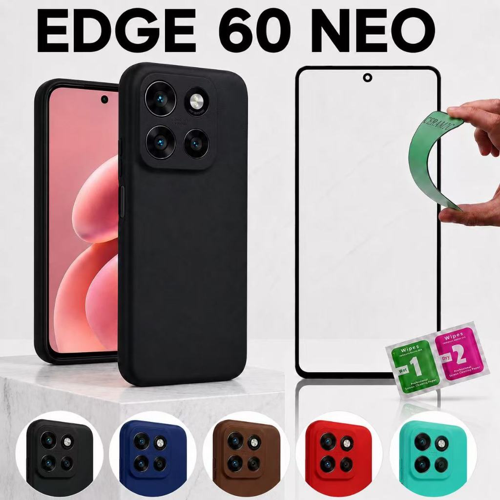 Motorola Moto Edge 60 Neo  Capa Silicone Aveludada Premium Anti Impacto Proteção De Câmera + 9D película protetora