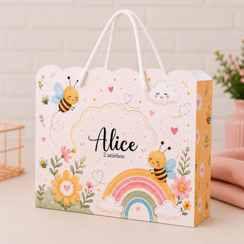Sacolinha Personalizada Abelhinha Menina | Lembrancinha Festa Infantil