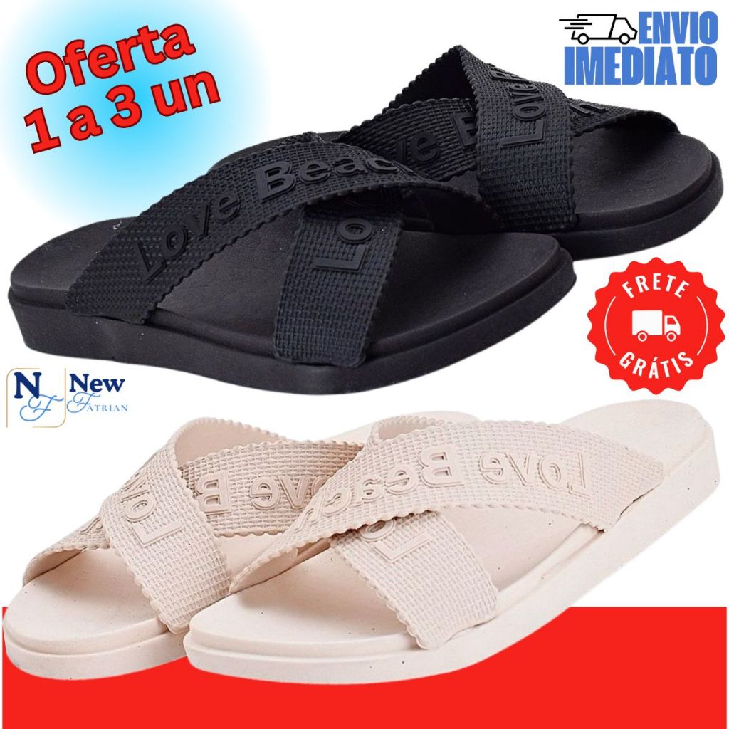 Sandalia Papete Chinelo Love Beach 1 a 3 pares Conforto Macia Estilo Casual Elegante Trabalho Lazer