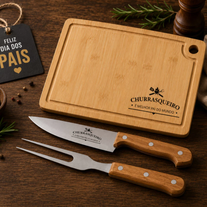 Kit Tábua e Faca de Churrasco Personalizada Time de Futebol  Presente Torcedor  Escudo Gravado a Laser Bambu — imagem 1