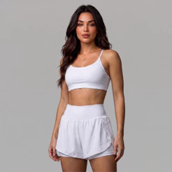 Conjunto Academia Feminina Short Cintura Alta + Top De Alça Zero Transparência - Diversas Cores