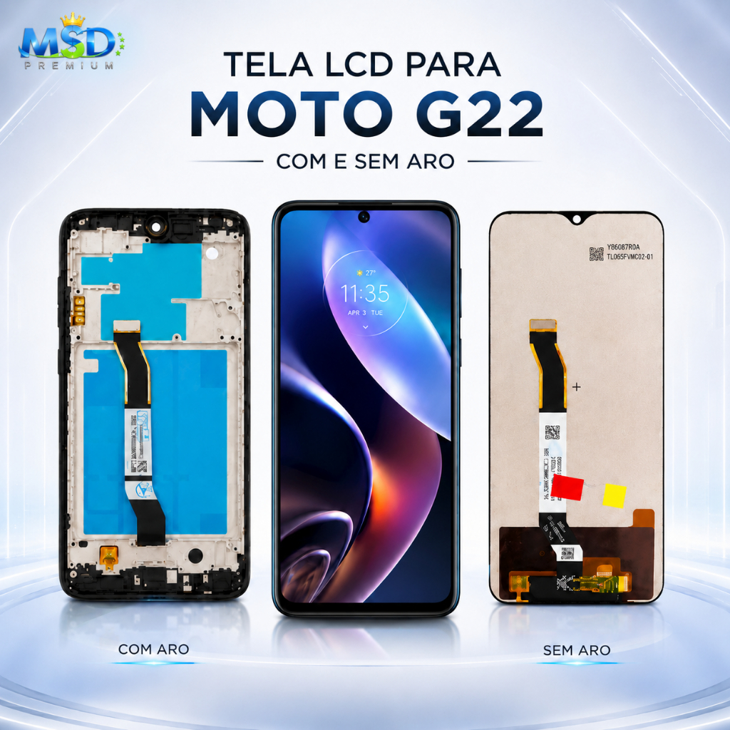Tela Frontal Touch LCD Display Moto G22 XT2231 - Sem Aro ou Com Aro