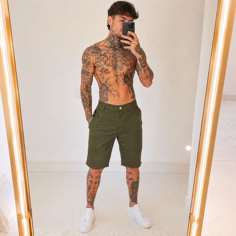 Bermuda Masculina Brim Premium Sarja Elastano Casual Confortável Moda Verão