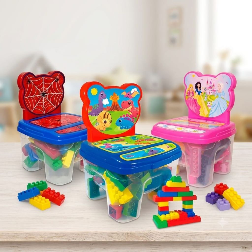 Cadeirinha Infantil com Blocos de Montar Princesas, Dinossauro e Homem Aranha – 24, 48 e 160 Peças
