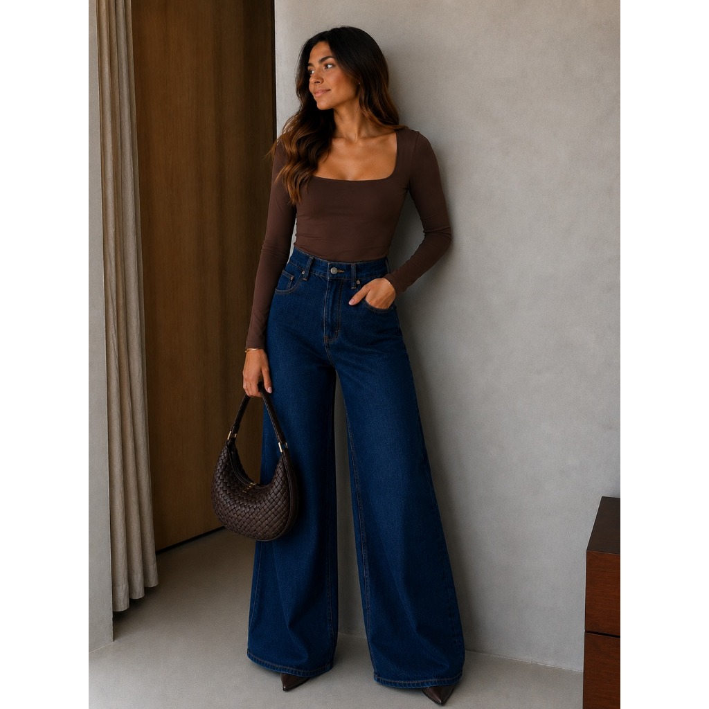 Blusa Feminina Gola Quadrada Canelada Casual Elegante Moda Blogueira Tendência Chic