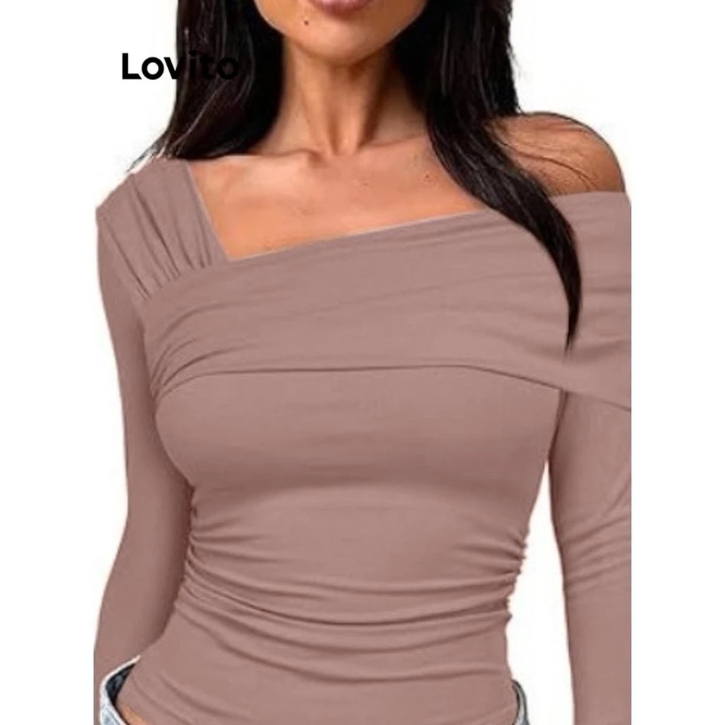 Lovito Blusa Feminina Manga Comprida Assimétrica TSNS56BX321