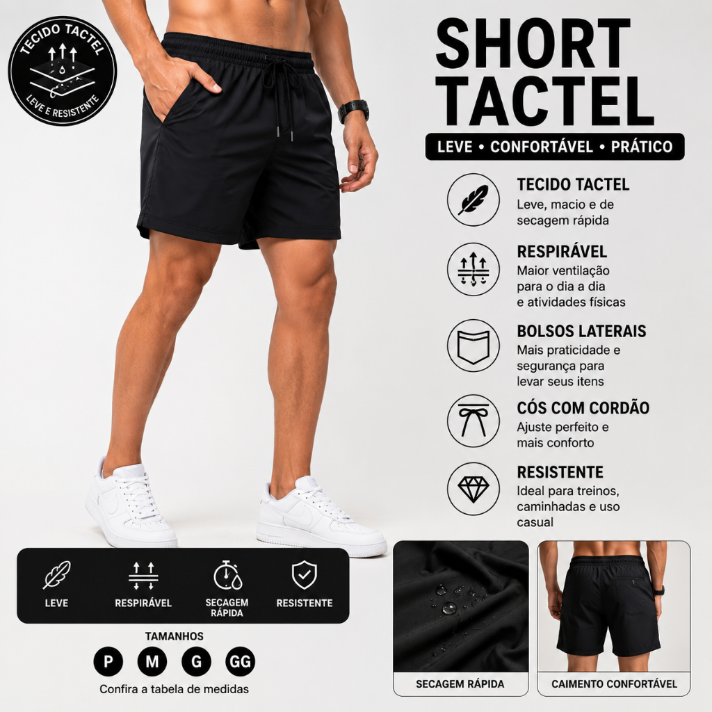 Kit 3 Shorts Masculinos Tactel Com Elastano Básicos Lisos Bermuda Tactel Esporte Academia Praia Caminhada Envio Rápido