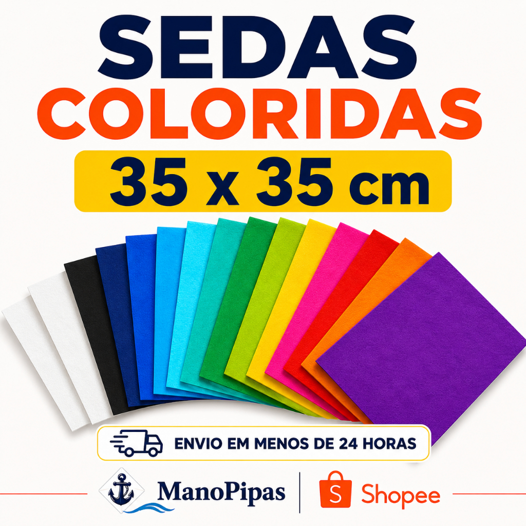 Papel Seda Colorido 35x35 cm c/100 Folhas | Branco, Cores, Arraiá, Festa Junina e Artesanato