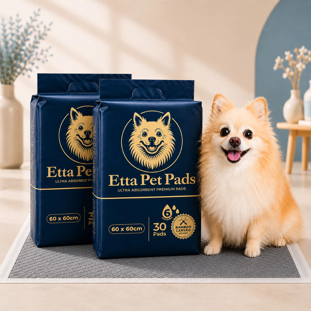 Tapete Higiênico para Cães Cachorro 60x60 Carvão Ativado 30 60 90 Unidades Etta Pet Pads 6 Camadas Premium