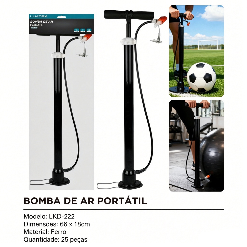 Bomba de Ar Portatil Manual Pneu de Bicicleta Moto Bola Inflavel de Ferro Reforcado · foto 2