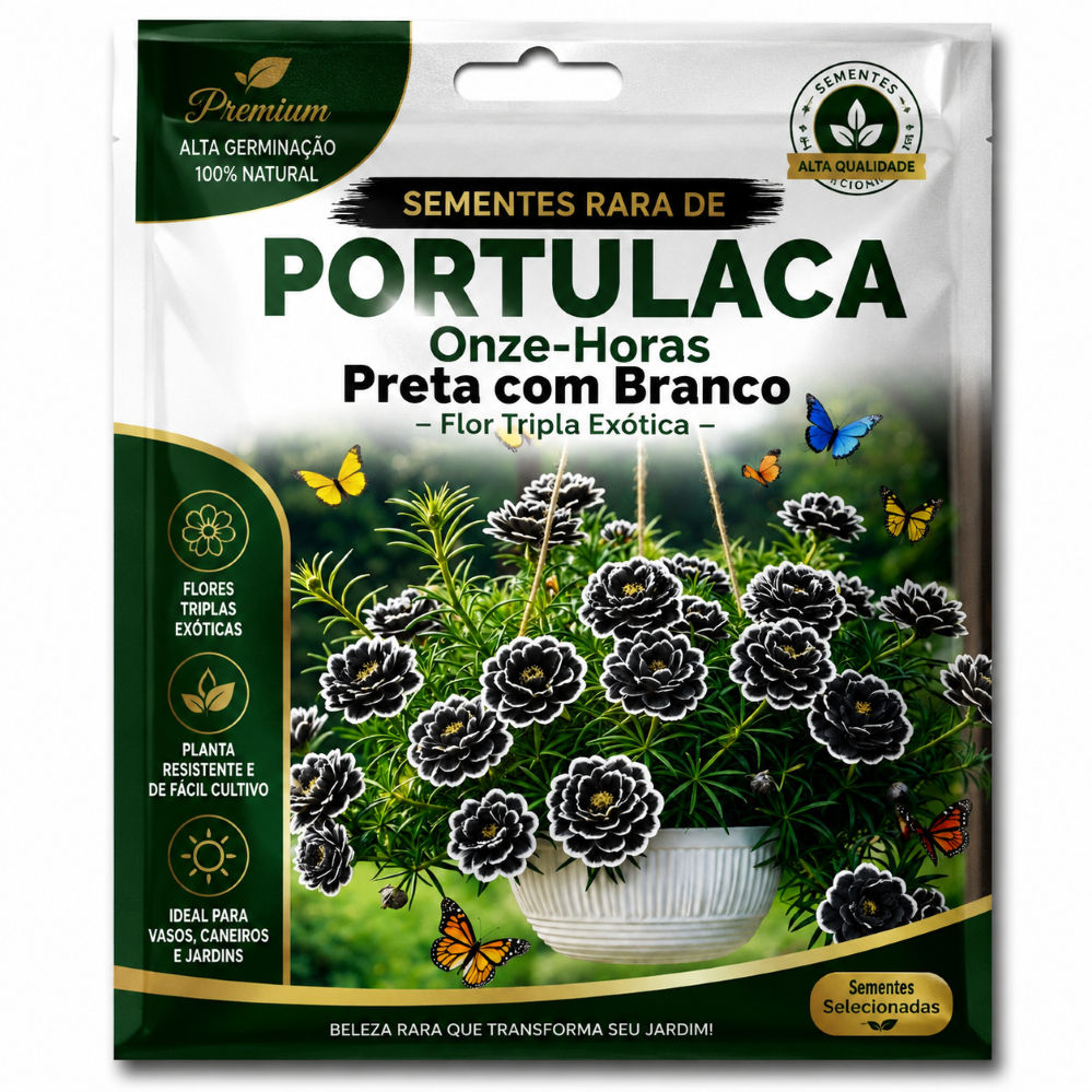Sementes Rara de portulaca Onze-Horas Preta com Branco – Flor Tripla Exótica portulaca