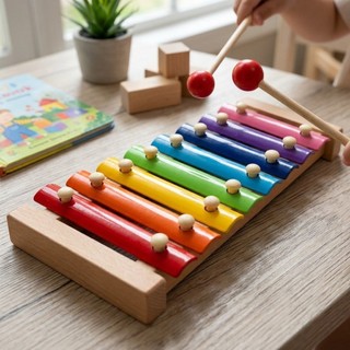 Brinquedo pedagógico Xilofone Educativo 8 Notas Madeira Teclado Musical Didático Coordena…