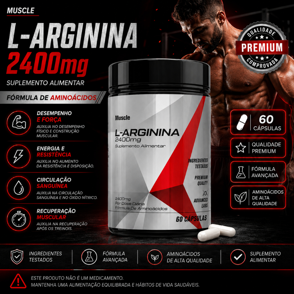 L-arginina 2400mg 60 Cápsulas Muscle Advanced Labs sem Sabor