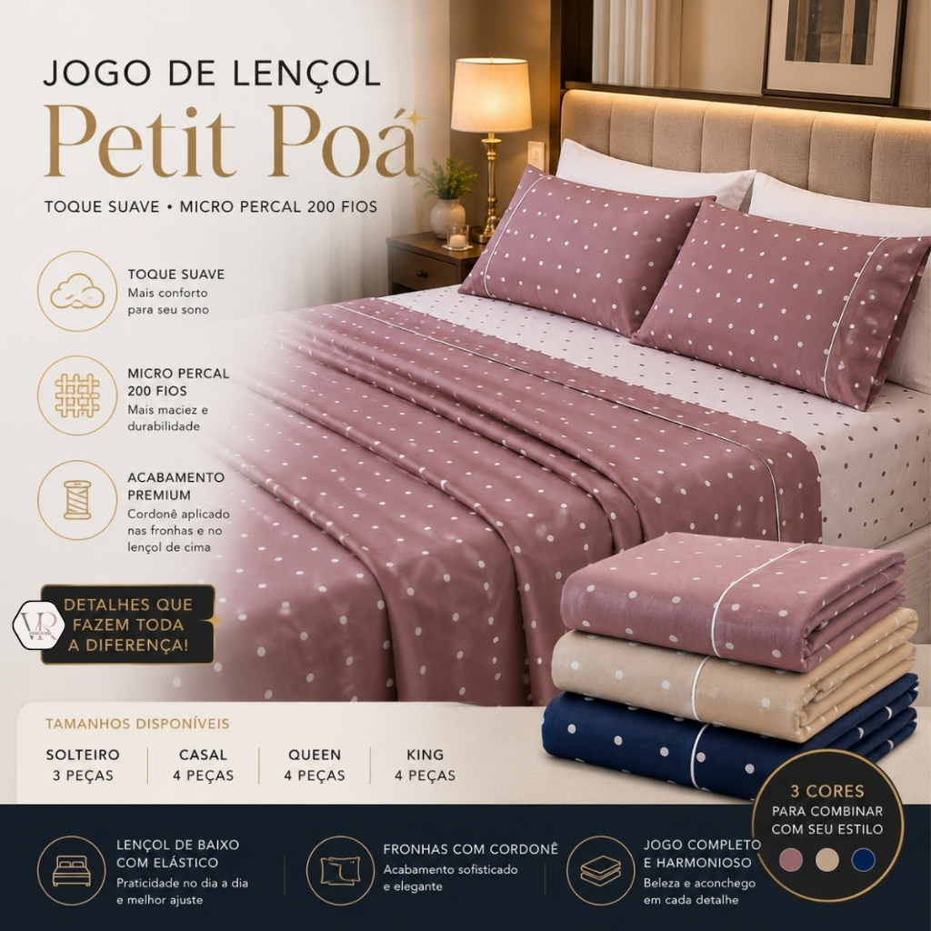 Jogo De Lençol Cama SOLTEIRO CASAL QUEEN KING De Bolinha Petit Poá 4 peças 200 Fios Micropercal