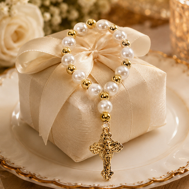 Mini Terço Pérolas 10 Unidades, Terço De Dedo, Terço Casamento, Terço Lembrancinha, Terço Batismo