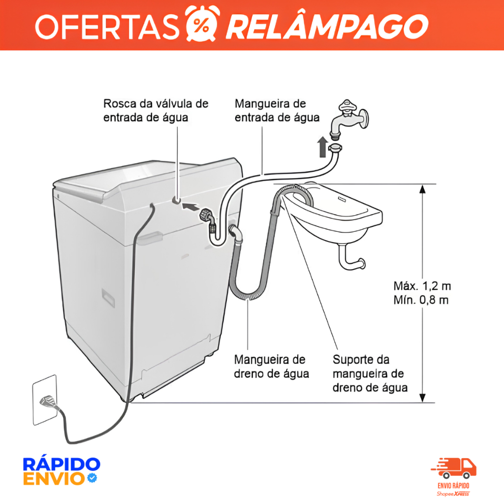 Mangueira De Entrada Para Máquina de Lavar Reforçada Flexível Universal 1,20m Metros Para Lavadora · foto 2
