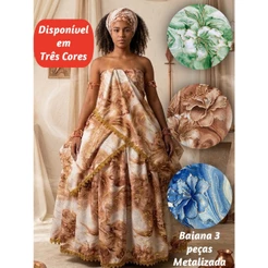 Baiana Dourada Marrom Azul Verde Umbanda Candomblé 3 peças Orixá Iansã Oxossi Yemanjá
