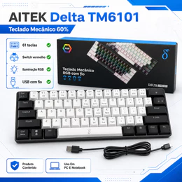 Teclado Mecânico AITEK Delta TM6101 60% RGB Switch Vermelho USB Com Fio ABNT2 61 Teclas
