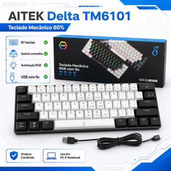 Teclado Mecânico AITEK Delta TM6101 60% RGB Switch Vermelho USB Com Fio ABNT2 61 Teclas