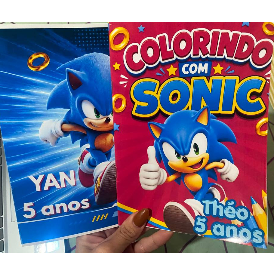 Livro de colorir do Sonic personalizado com nome e idade | Lembrancinha Sonic | Aniversário infantil | Brinde Sonic