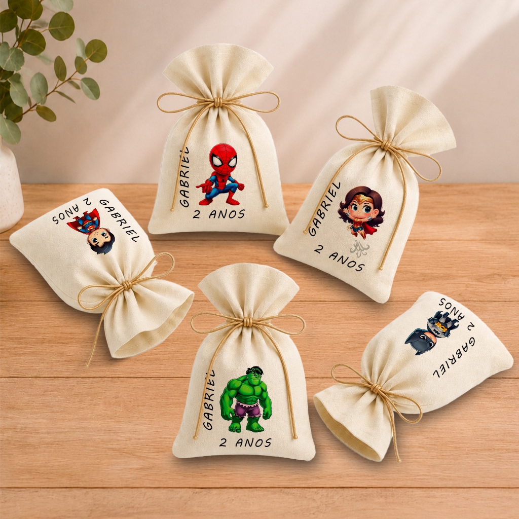 Kit 20 Saquinhos Lembrancinha Personalizada Festa Infantil Aniversário Vingadores Herois Cute 11x17