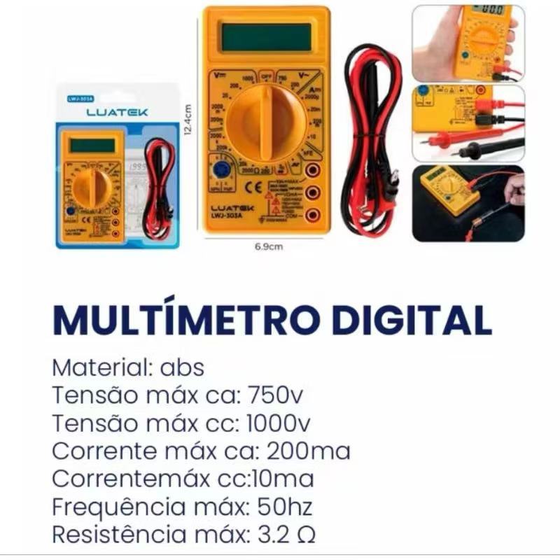 Multimetro Digital Profissional Cabo Multi Teste Portátil Com Bipe (LWJ-303A) — imagem 2 de 2