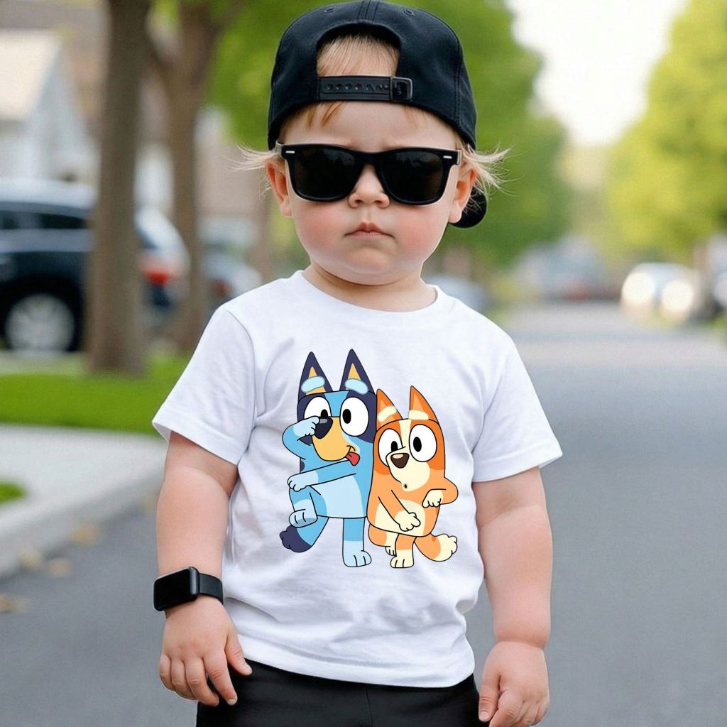 Camiseta Infantil Menino Desenho Bluey Algodão 100% Premium Blusa Criança e Adulto Confortável