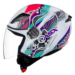 Capacete Aberto Feminino Asx City Air Flowers Branco Rosa Lilás