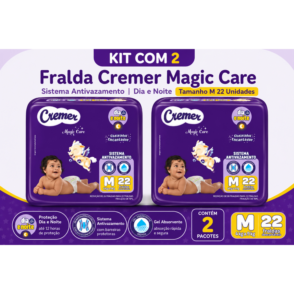 Fralda Cremer Jumbo M 22 Unidades Kit com 2
