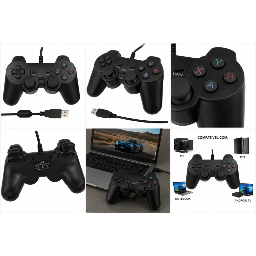 Controle Com Entrada Usb Games Computador E Console Vídeo Game Para Jogos